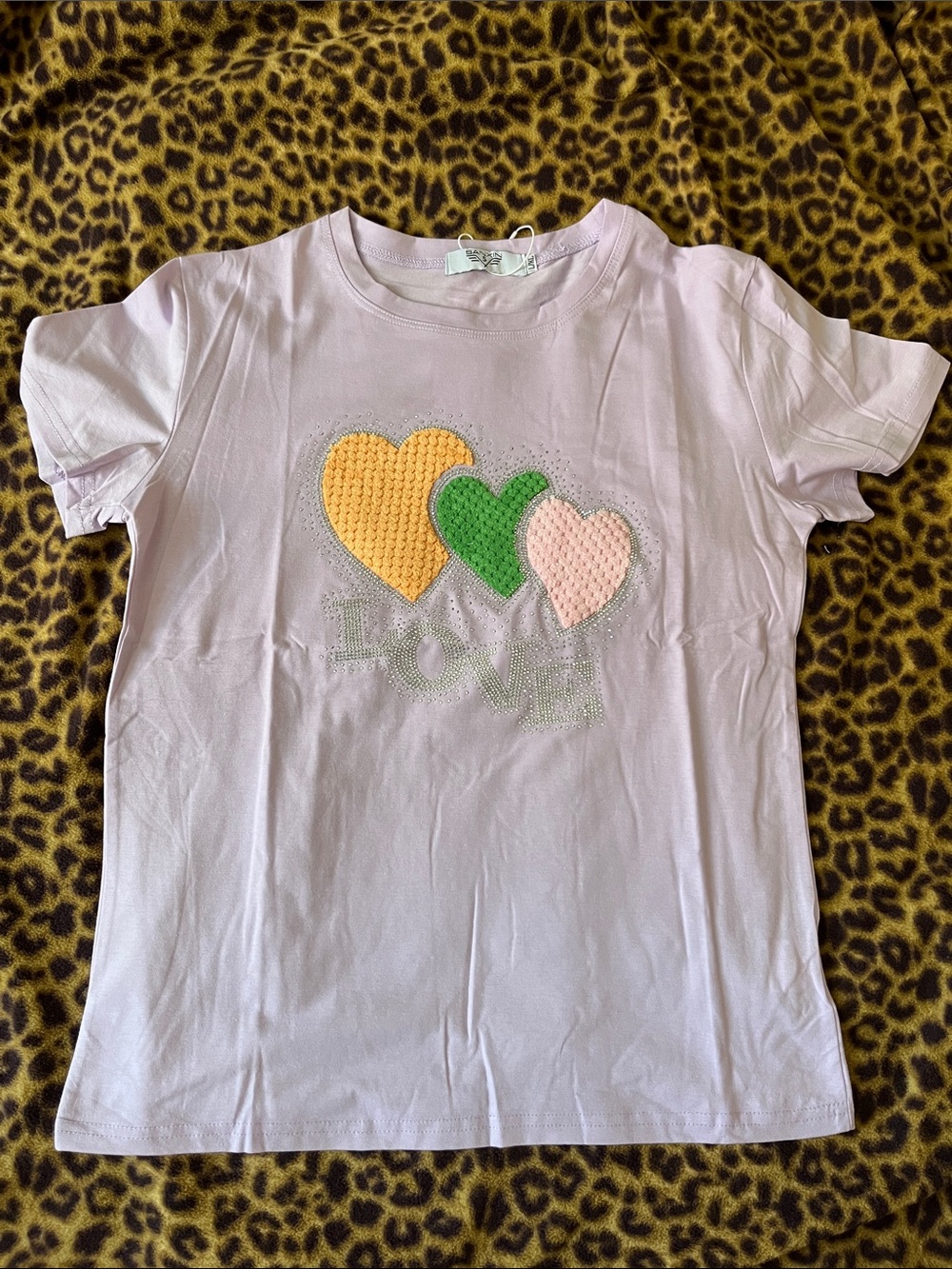 Girls' Lavender Short Sleeve Tee with Heart Appliqués - Brand Unspecified